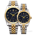 Relógios de marca WLISTH Couple Aço inoxidável Quartz Luxury Lover&#39;s Watch Calendário de presente fino Relógio de pulso de strass para marido e pai